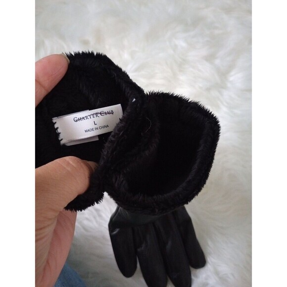 Charter Club Touch Screen Technology Leather Gloves Cashmere Blend Lining Sz L - Picture 7 of 8